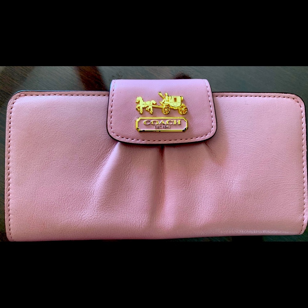Light pink Madison Leather Slim Coach wallet